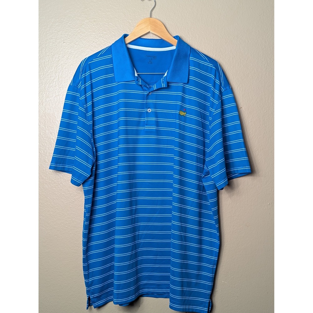 Masters Tech Polo Shirt Mens XXL Blue Striped Golf Performance Augusta National